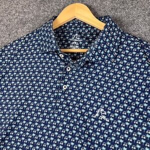 Rhoback Polo Shirt Mens 2XL Blue The Koopa Golf Cart Palm Tree AOP Print Stretch